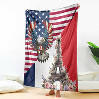 French American Heritage Month Blanket Flag Style with USA Eagle and Eiffel Tower