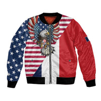 French American Heritage Month Bomber Jacket Flag Style with USA Eagle and Eiffel Tower