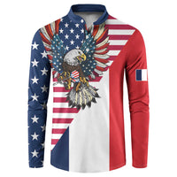 French American Heritage Month Button Sweatshirt Flag Style with USA Eagle and Eiffel Tower