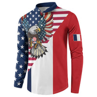 French American Heritage Month Button Sweatshirt Flag Style with USA Eagle and Eiffel Tower