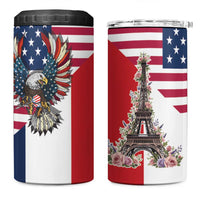 French American Heritage Month 4 in 1 Can Cooler Tumbler Flag Style with USA Eagle and Eiffel Tower