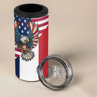 French American Heritage Month 4 in 1 Can Cooler Tumbler Flag Style with USA Eagle and Eiffel Tower