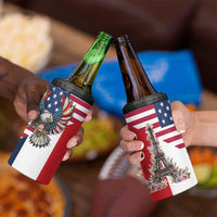French American Heritage Month 4 in 1 Can Cooler Tumbler Flag Style with USA Eagle and Eiffel Tower