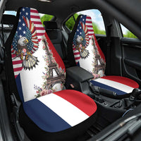 French American Heritage Month Car Seat Cover Flag Style with USA Eagle and Eiffel Tower