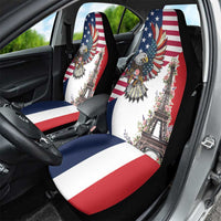 French American Heritage Month Car Seat Cover Flag Style with USA Eagle and Eiffel Tower