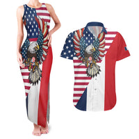 French American Heritage Month Couples Matching Tank Maxi Dress and Hawaiian Shirt Flag Style with USA Eagle and Eiffel Tower