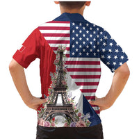 French American Heritage Month Family Matching Mermaid Dress and Hawaiian Shirt Flag Style with USA Eagle and Eiffel Tower