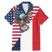 French American Heritage Month Family Matching Mermaid Dress and Hawaiian Shirt Flag Style with USA Eagle and Eiffel Tower