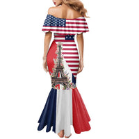 French American Heritage Month Family Matching Mermaid Dress and Hawaiian Shirt Flag Style with USA Eagle and Eiffel Tower