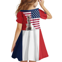 French American Heritage Month Family Matching Off Shoulder Maxi Dress and Hawaiian Shirt Flag Style with USA Eagle and Eiffel Tower
