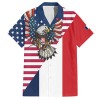 French American Heritage Month Family Matching Puletasi and Hawaiian Shirt Flag Style with USA Eagle and Eiffel Tower