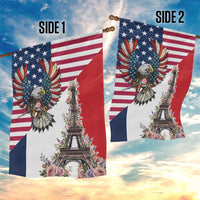 French American Heritage Month Garden Flag Flag Style with USA Eagle and Eiffel Tower