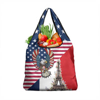 French American Heritage Month Grocery Bag Flag Style with USA Eagle and Eiffel Tower