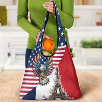 French American Heritage Month Grocery Bag Flag Style with USA Eagle and Eiffel Tower