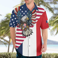 French American Heritage Month Hawaiian Shirt Flag Style with USA Eagle and Eiffel Tower