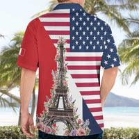 French American Heritage Month Hawaiian Shirt Flag Style with USA Eagle and Eiffel Tower