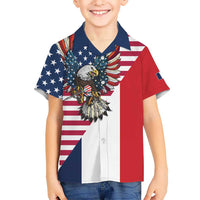 French American Heritage Month Hawaiian Shirt Flag Style with USA Eagle and Eiffel Tower