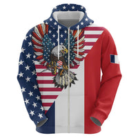 French American Heritage Month Hoodie Flag Style with USA Eagle and Eiffel Tower