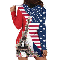 French American Heritage Month Hoodie Dress Flag Style with USA Eagle and Eiffel Tower