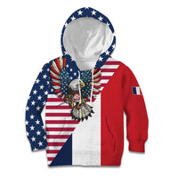 French American Heritage Month Kid Hoodie Flag Style with USA Eagle and Eiffel Tower