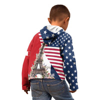 French American Heritage Month Kid Hoodie Flag Style with USA Eagle and Eiffel Tower