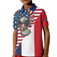 French American Heritage Month Kid Polo Shirt Flag Style with USA Eagle and Eiffel Tower