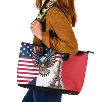 French American Heritage Month Leather Tote Bag Flag Style with USA Eagle and Eiffel Tower