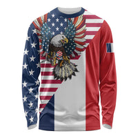 French American Heritage Month Long Sleeve Shirt Flag Style with USA Eagle and Eiffel Tower