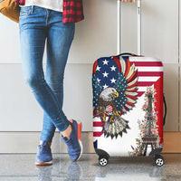 French American Heritage Month Luggage Cover Flag Style with USA Eagle and Eiffel Tower