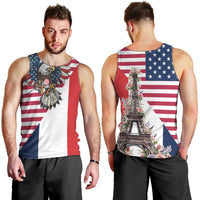 French American Heritage Month Men Tank Top Flag Style with USA Eagle and Eiffel Tower