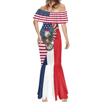 French American Heritage Month Mermaid Dress Flag Style with USA Eagle and Eiffel Tower