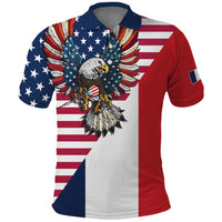 French American Heritage Month Polo Shirt Flag Style with USA Eagle and Eiffel Tower