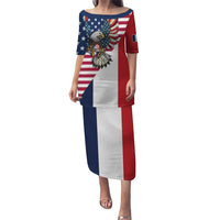 French American Heritage Month Puletasi Flag Style with USA Eagle and Eiffel Tower