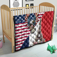 French American Heritage Month Quilt Flag Style with USA Eagle and Eiffel Tower