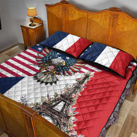 French American Heritage Month Quilt Bed Set Flag Style with USA Eagle and Eiffel Tower