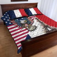 French American Heritage Month Quilt Bed Set Flag Style with USA Eagle and Eiffel Tower