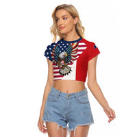 French American Heritage Month Raglan Cropped T Shirt Flag Style with USA Eagle and Eiffel Tower