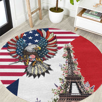 French American Heritage Month Round Carpet Flag Style with USA Eagle and Eiffel Tower