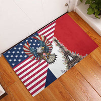 French American Heritage Month Rubber Doormat Flag Style with USA Eagle and Eiffel Tower