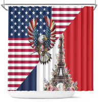French American Heritage Month Shower Curtain Flag Style with USA Eagle and Eiffel Tower