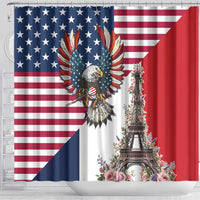 French American Heritage Month Shower Curtain Flag Style with USA Eagle and Eiffel Tower
