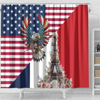 French American Heritage Month Shower Curtain Flag Style with USA Eagle and Eiffel Tower