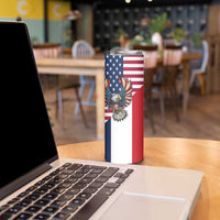 French American Heritage Month Skinny Tumbler Flag Style with USA Eagle and Eiffel Tower