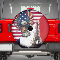 French American Heritage Month Spare Tire Cover Flag Style with USA Eagle and Eiffel Tower