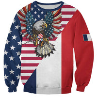 French American Heritage Month Sweatshirt Flag Style with USA Eagle and Eiffel Tower