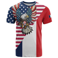 French American Heritage Month T Shirt Flag Style with USA Eagle and Eiffel Tower