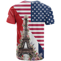 French American Heritage Month T Shirt Flag Style with USA Eagle and Eiffel Tower