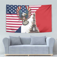 French American Heritage Month Tapestry Flag Style with USA Eagle and Eiffel Tower