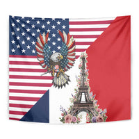 French American Heritage Month Tapestry Flag Style with USA Eagle and Eiffel Tower