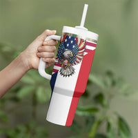 French American Heritage Month Tumbler With Handle Flag Style with USA Eagle and Eiffel Tower